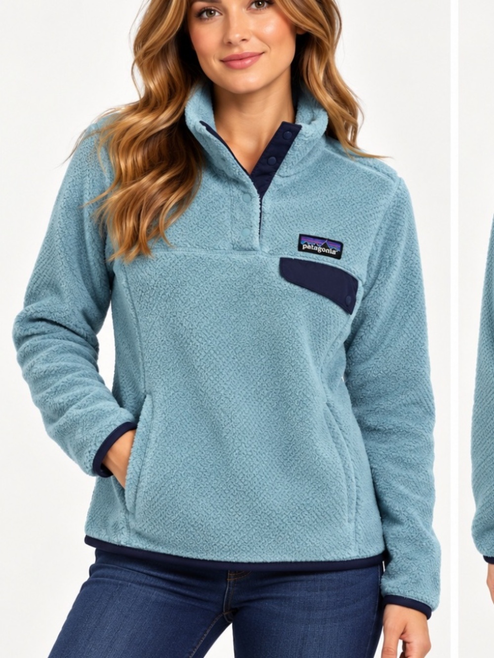 Patagonia multi pocket blue fleece outdoor hoodie medium